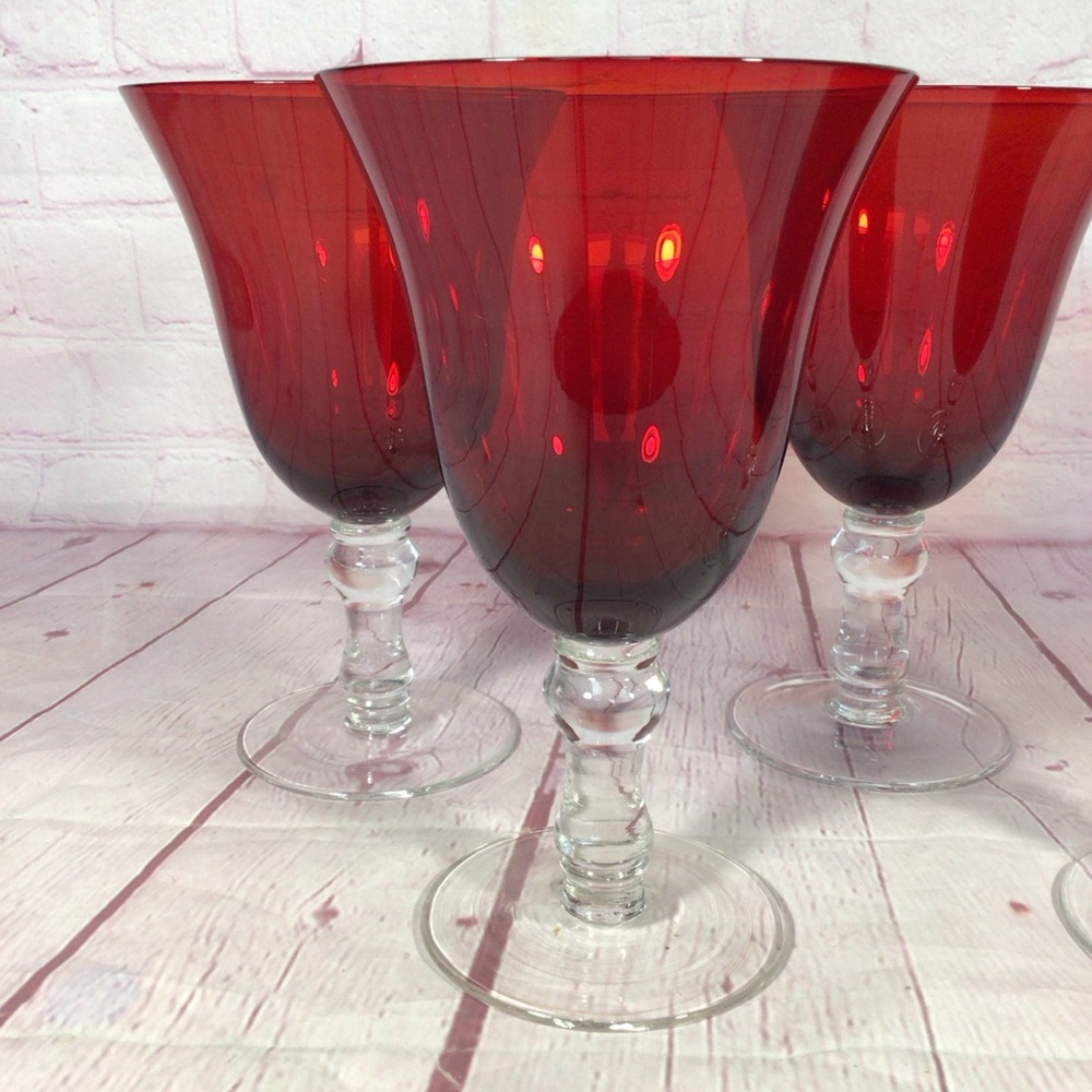 Home Essentials Ruby Red Glass Water Goblets - Set of 4 - Picture 2 of 8